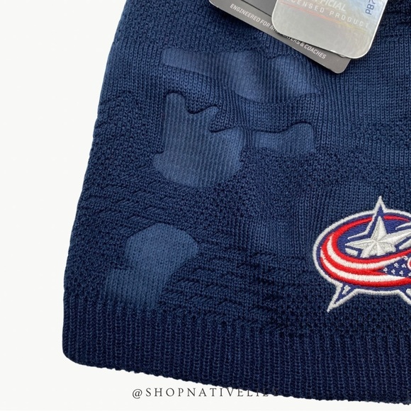 Fanatics Columbus Blue Jackets Women’s NHL Camo Beanie With Pom NWT, Navy - Picture 4 of 6
